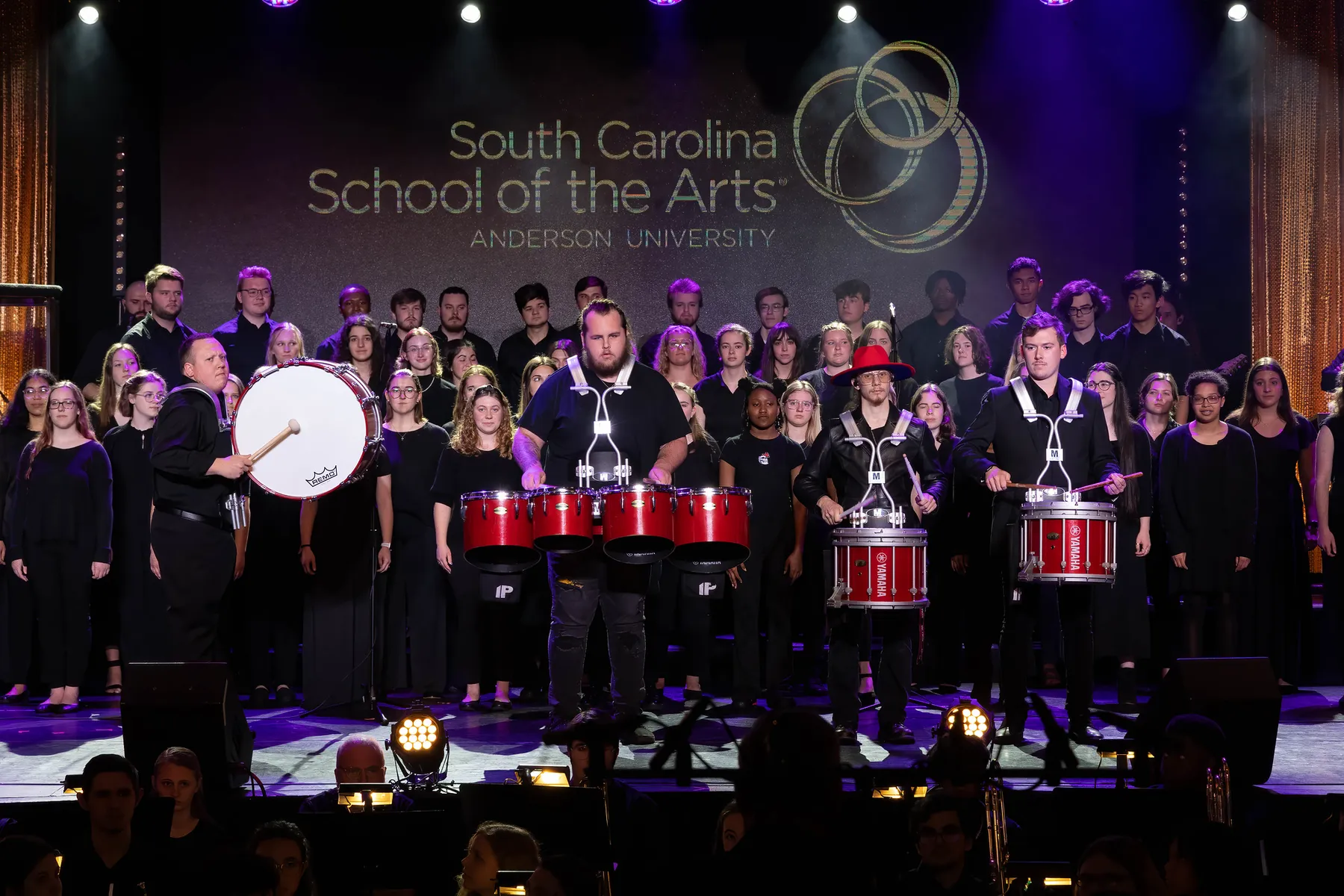 Benji Stiles performing with a drumline